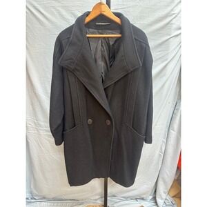 Vintage Chelsea Girl Made in England Wool Blend Black Pea Coat Funnel Cowl Neck